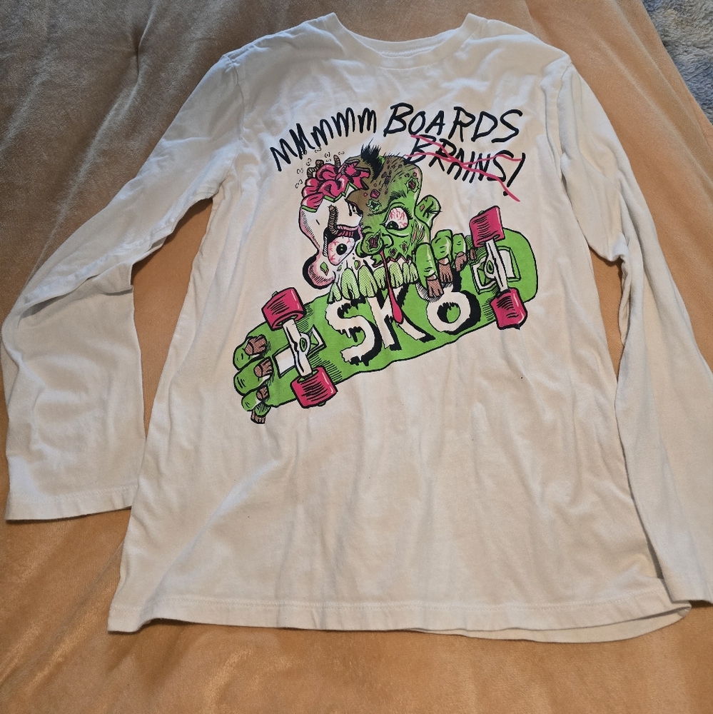 Zombie Skateboard Graphic Long Sleeve Shirt Children's Place XL 14 White